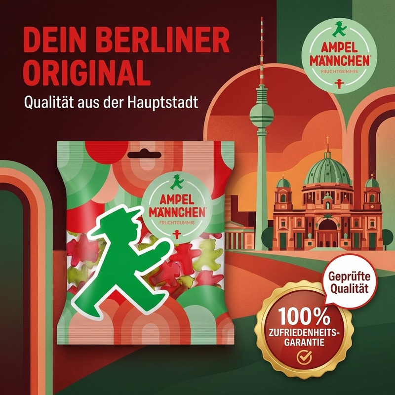 Vegane & Glutenfreie Fruchtgummis Gummibärchen Kirsche- & Waldmeister rot-grün in Ampelmännchen-Figuren, 160 g