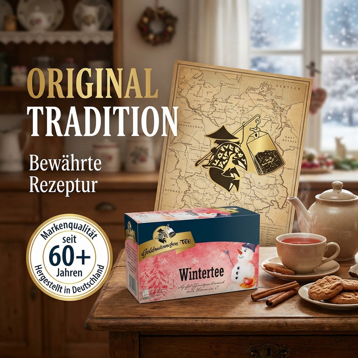 Goldmännchen Tee Wintertee Apfel-Zimt – aromatisierter Früchtetee mit Vitamin C, 20 einzeln kuvertierte Teebeutel