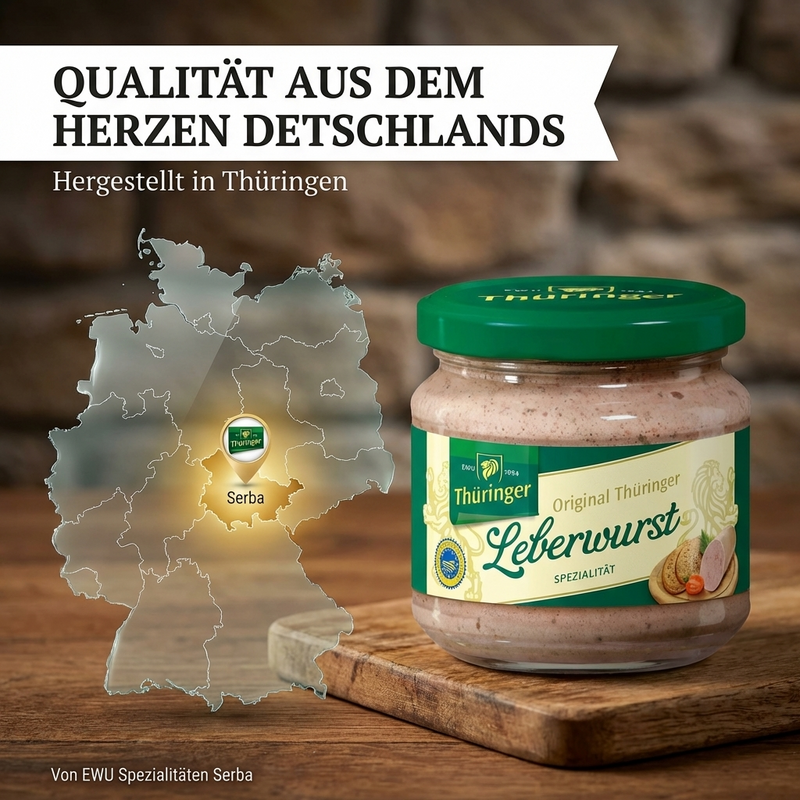 EWU Original Thüringer Leberwurst im Schraubglas, 160 g – traditionelle Thüringer Wurstspezialität