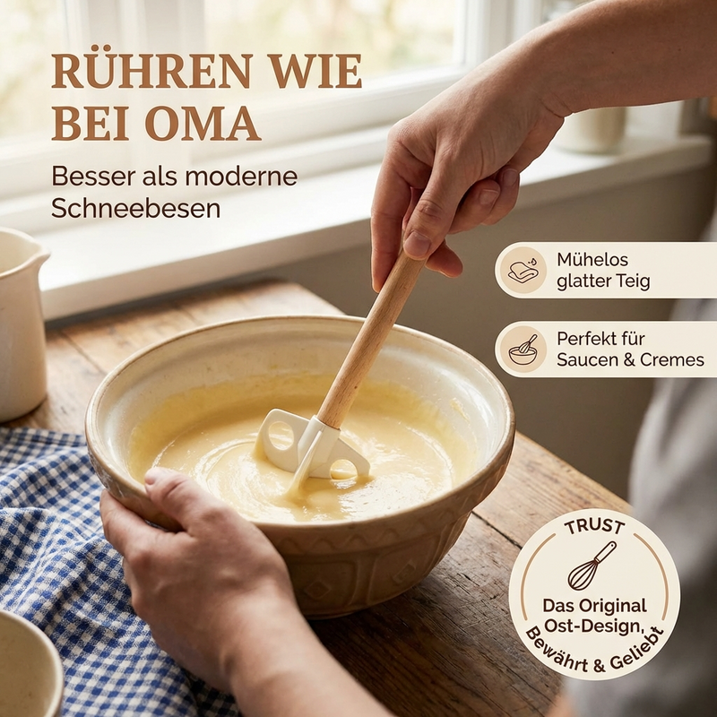 Quirl mit 3 gelochten Flügeln - 26cm lang mit Holzstiel - vielseitige Küchenhilfe