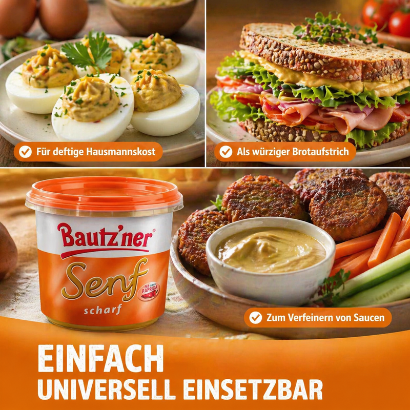 Bautzner Scharfer Senf 200 ml – würziger Senf mit Paprika, vegan & laktosefrei