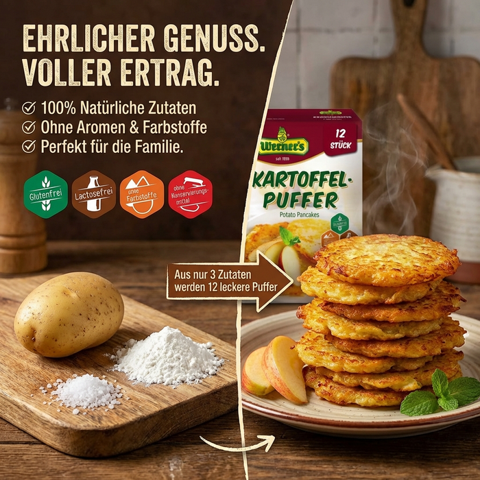 Werner's Kartoffelpuffer 12 Stk. - natürliche Zutaten - anrühen-ziehen lassen-ausbacken 120g