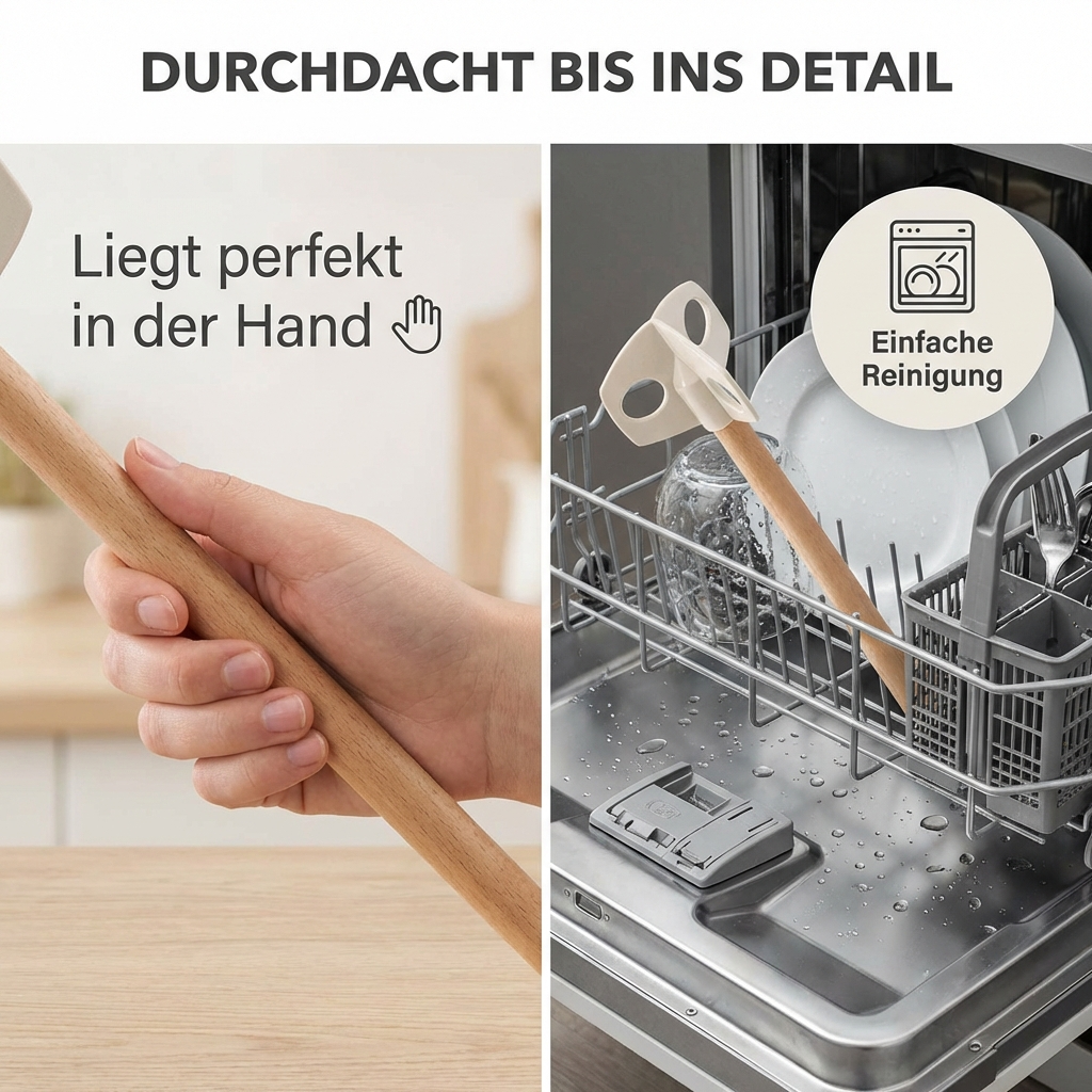 Quirl mit 3 gelochten Flügeln - 26cm lang mit Holzstiel - vielseitige Küchenhilfe