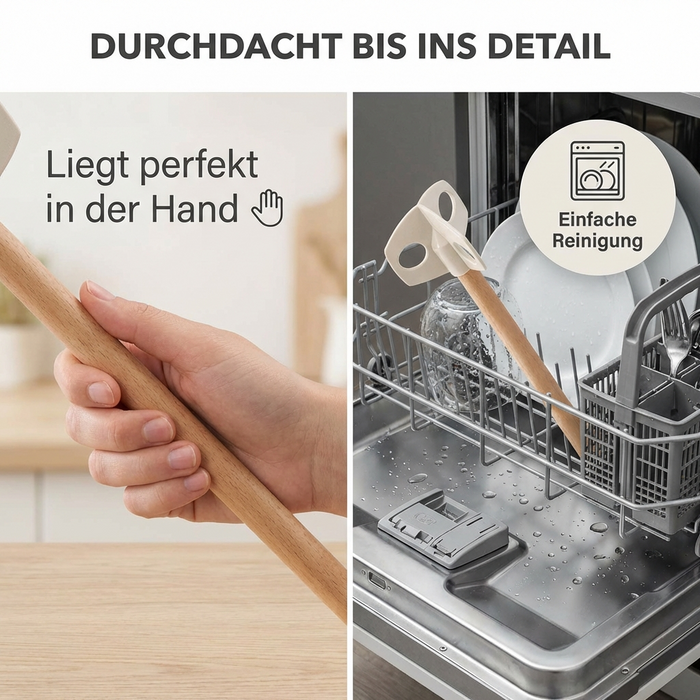 Quirl mit 3 gelochten Flügeln - 26cm lang mit Holzstiel - vielseitige Küchenhilfe