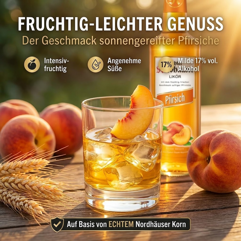 Echter Nordhäuser Pfirsich 0,7l - 17 % vol. fruchtiger Likör - nach Original-Rezeptur