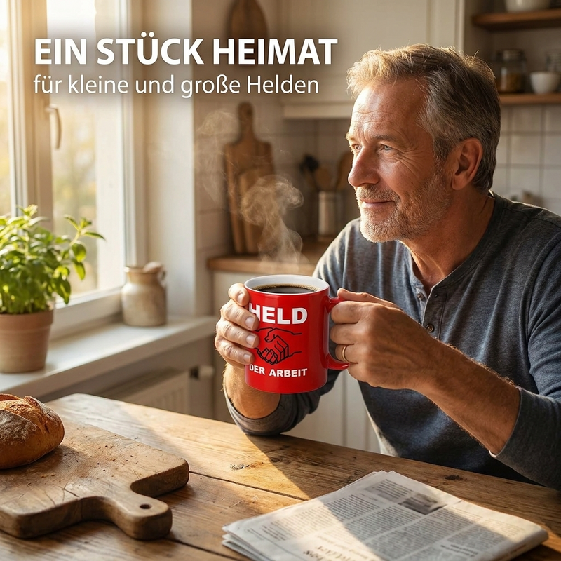 Roter Held-der-Arbeit-Becher – Keramik-Tasse mit Aufdruck Held der Arbeit - 0,30 l - spülmaschinenfest