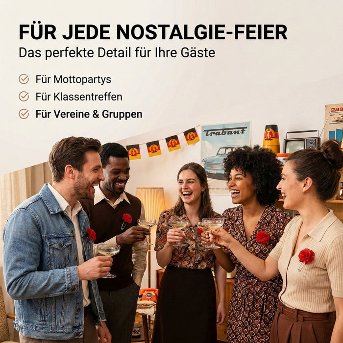 Nelke mit Sicherheitsnadel - rote Seide - zum 1. Mai, Muttertag, Frauentag