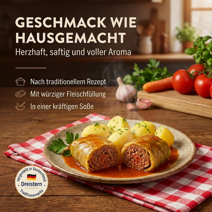 Dreistern 2 Kohlrouladen handgewickelt in Sauce - einfach erwärmen & schmecken lassen - 800g