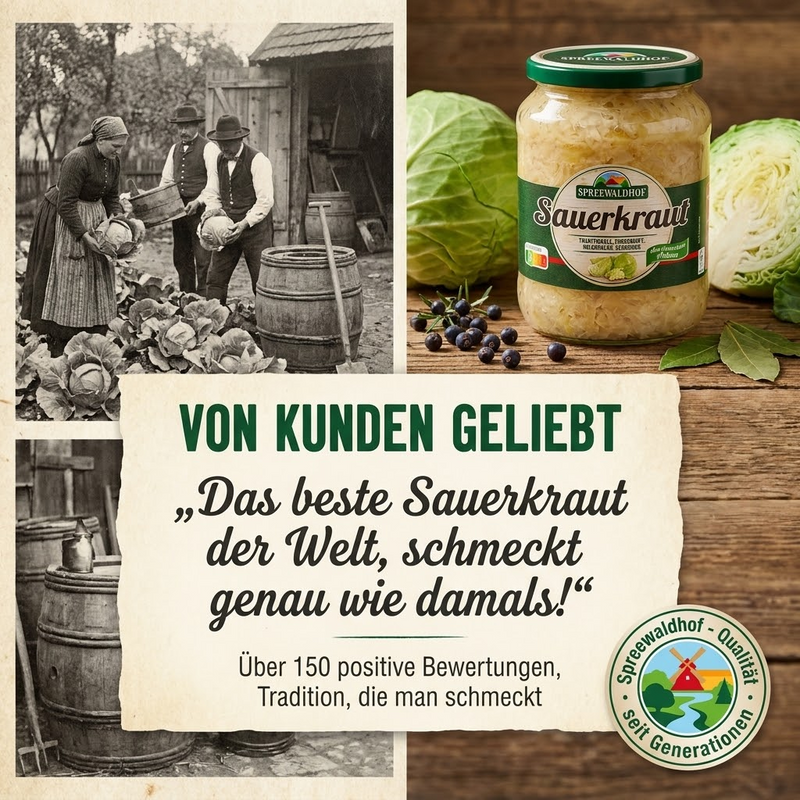 Sauerkraut - Milchsauer vergoren & schonend pasteurisiert - einfach erwärmen & sofort genießen - Spreewaldhof 650g