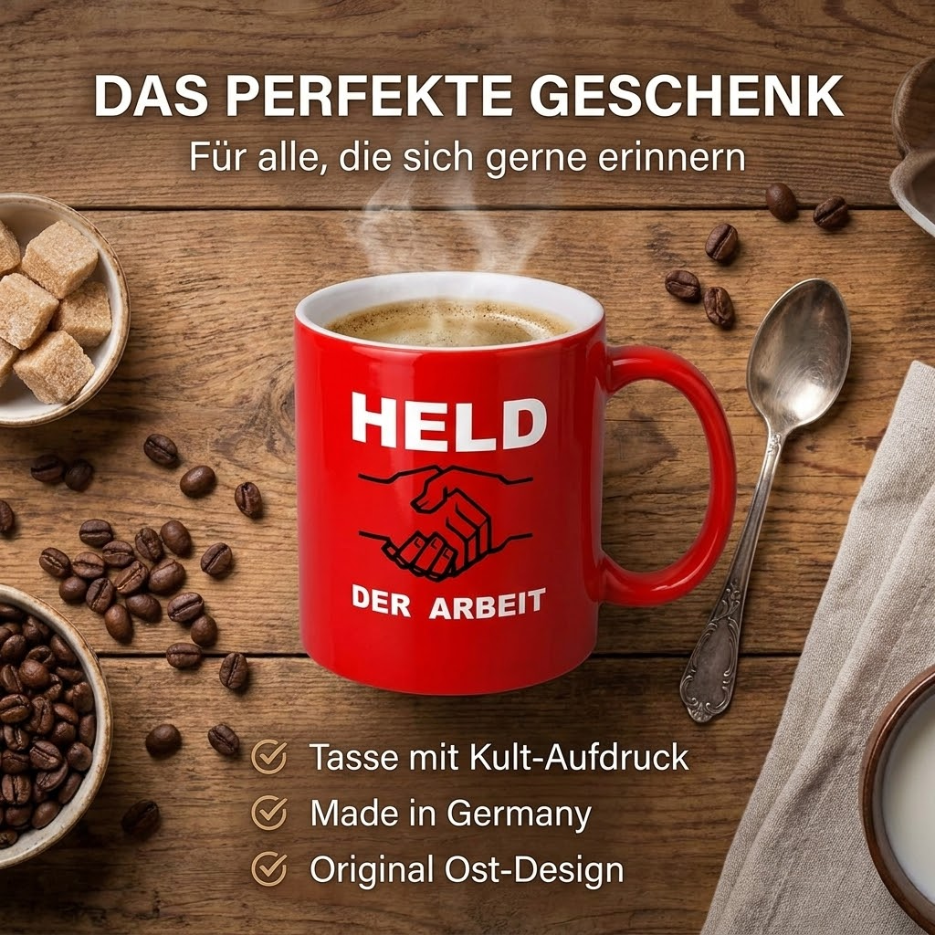 Roter Held-der-Arbeit-Becher – Keramik-Tasse mit Aufdruck Held der Arbeit - 0,30 l - spülmaschinenfest