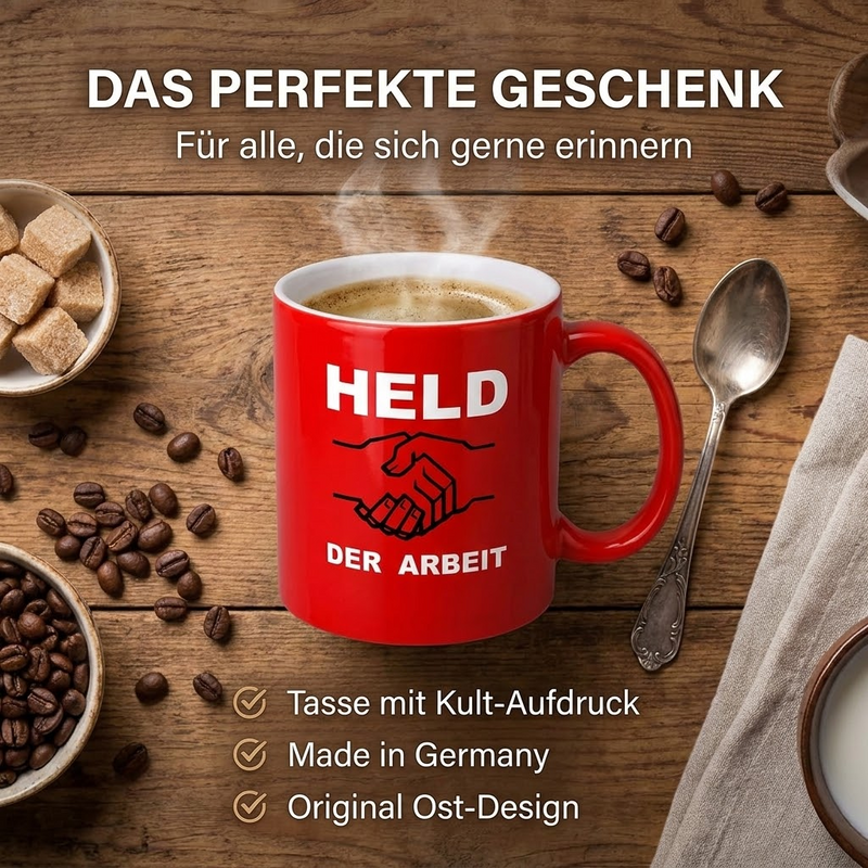 Roter Held-der-Arbeit-Becher – Keramik-Tasse mit Aufdruck Held der Arbeit - 0,30 l - spülmaschinenfest