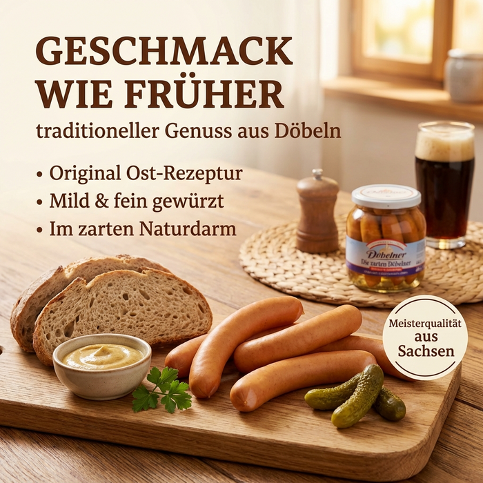 Die zarten Döbelner - 16 knackige Würstchen im Naturdarm à 25g mit Raucharoma