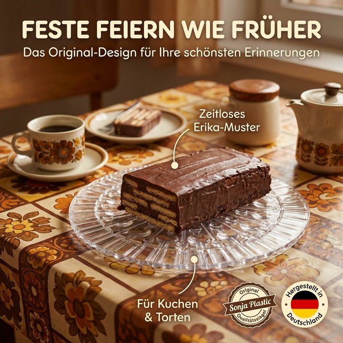 Sonja PLASTIC klassische Tortenplatte "Erika" Ø29cm rund mit charakteristischen retro Muster