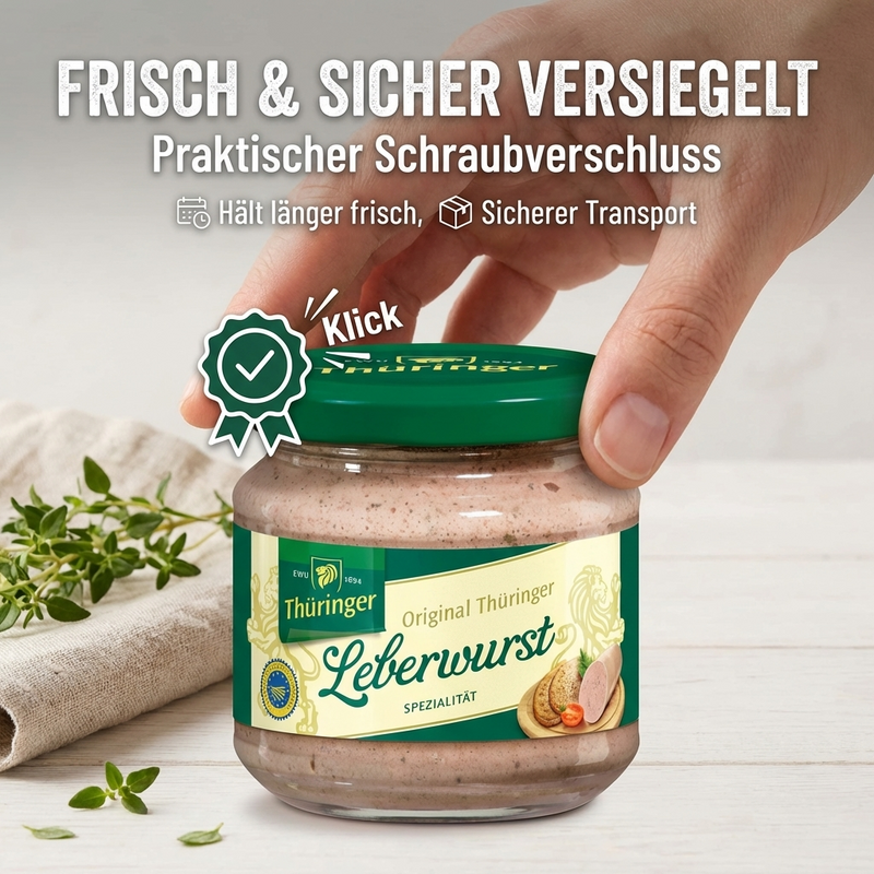 EWU Original Thüringer Leberwurst im Schraubglas, 160 g – traditionelle Thüringer Wurstspezialität