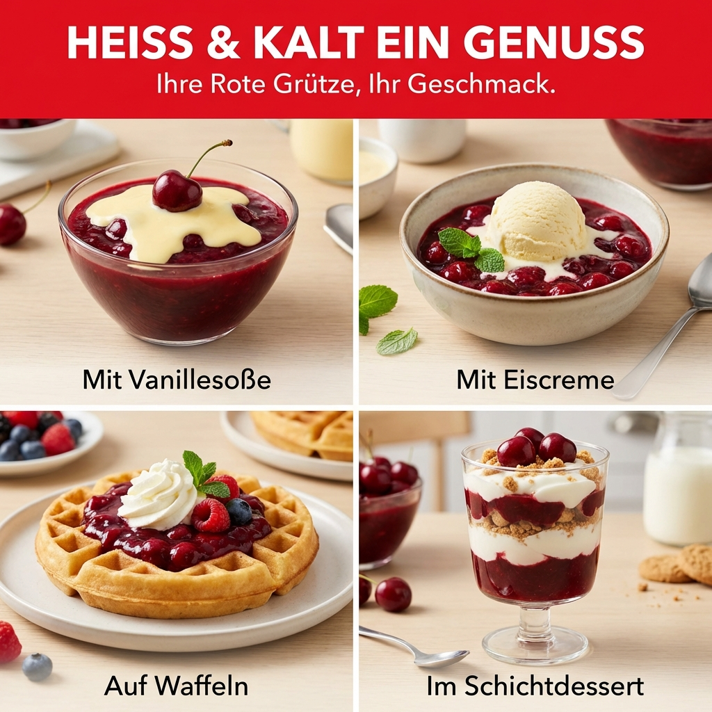 Komet Rote Grütze mit Grieß - Kirschgeschmack - einfach & schnell zubereitet, 50g