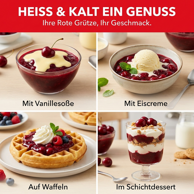 Komet Rote Grütze mit Grieß - Kirschgeschmack - einfach & schnell zubereitet, 50g