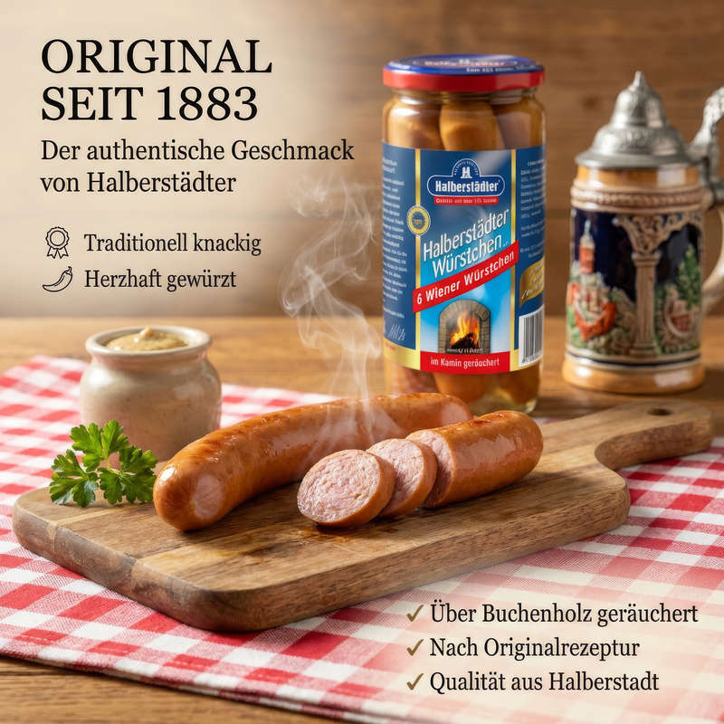Halberstädter Wiener Würstchen i.z.Saitl. - 6St. 250g - Kamin geräuchert