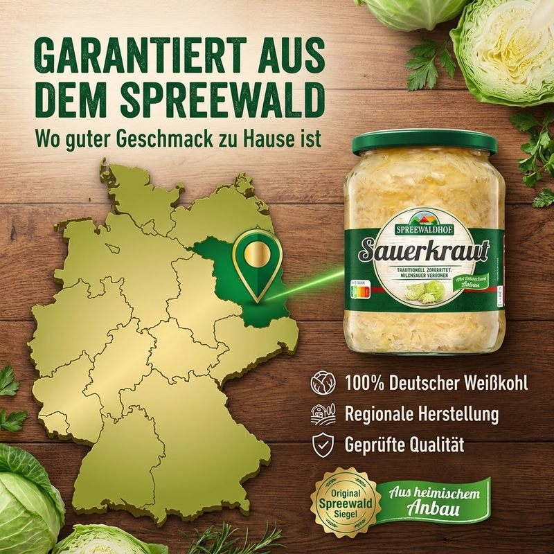 Sauerkraut - Milchsauer vergoren & schonend pasteurisiert - einfach erwärmen & sofort genießen - Spreewaldhof 650g