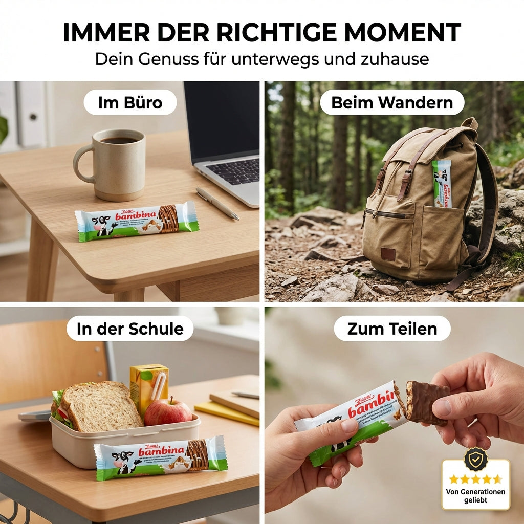 Zetti Bambina Riegel Vollmilchschokolade mit Haselnusssplitter und feines Butterkaramell, 45g