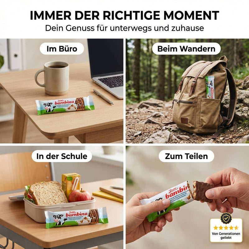 Zetti Bambina Riegel Vollmilchschokolade mit Haselnusssplitter und feines Butterkaramell, 45g