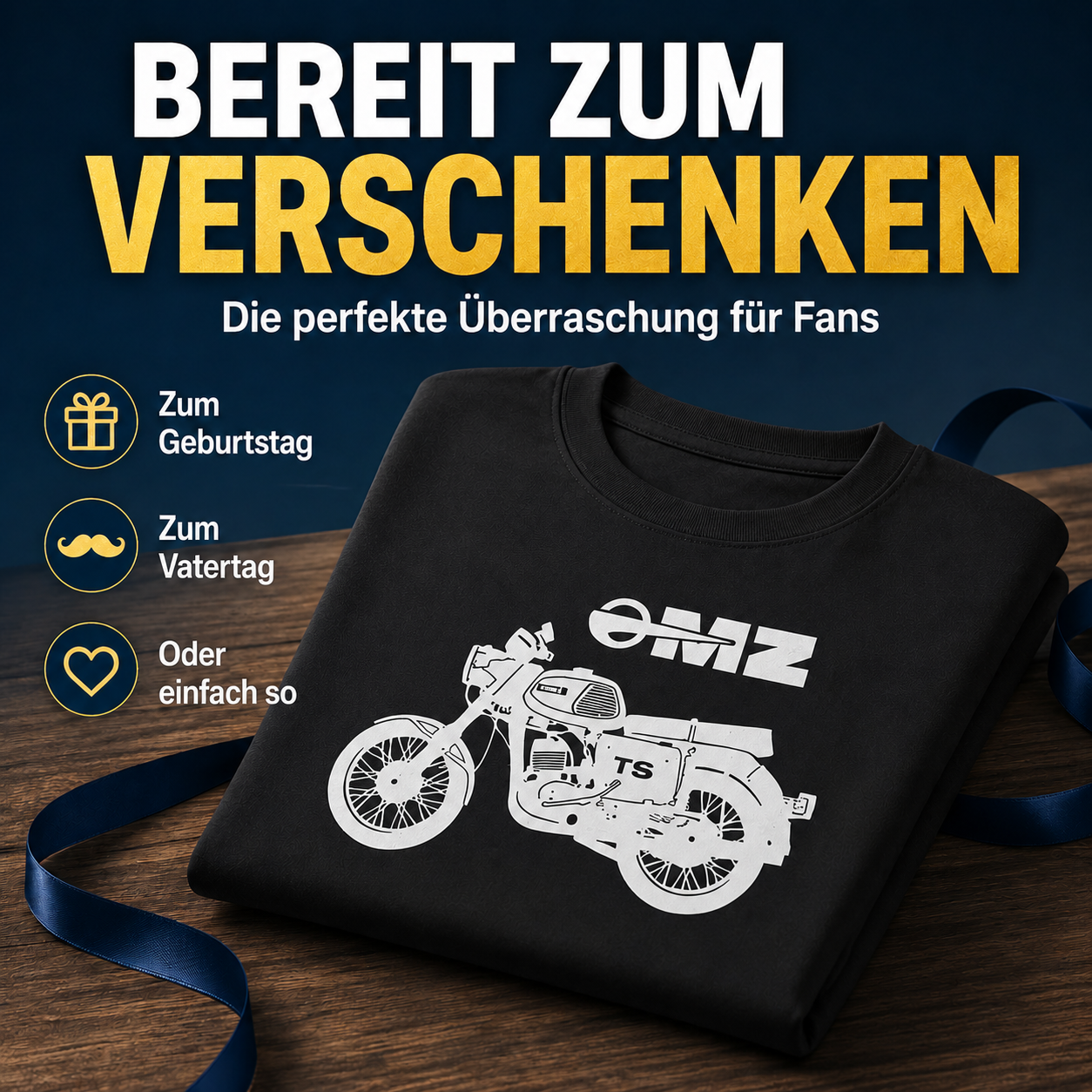 Schwarzes T-Shirt mit MZ TS 150 Modell aus 100% Baumwolle - klassischer Schnitt