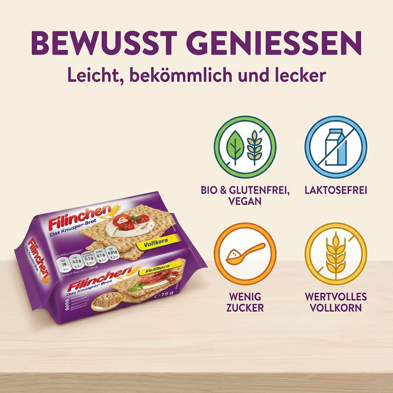 Filinchen Vollkorn - das Knusper-Brot laktosefrei & zuckerarm - gut bekömmlich 75g
