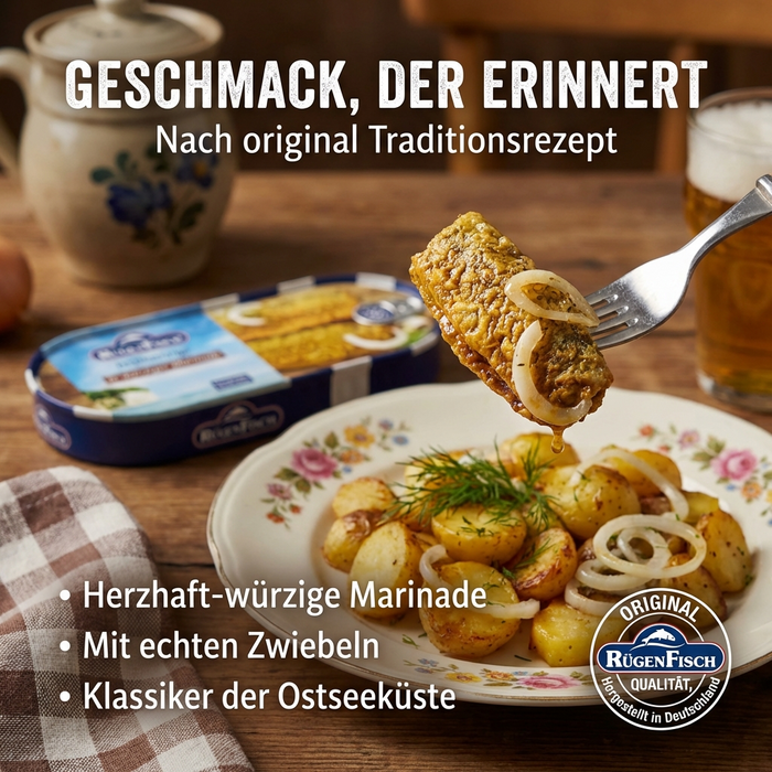 RügenFisch Bratheringe in würziger Marinade 500 g - handverlesen & ohne Farbstoffe & ohne Geschmacksverstärker - Proteinquelle