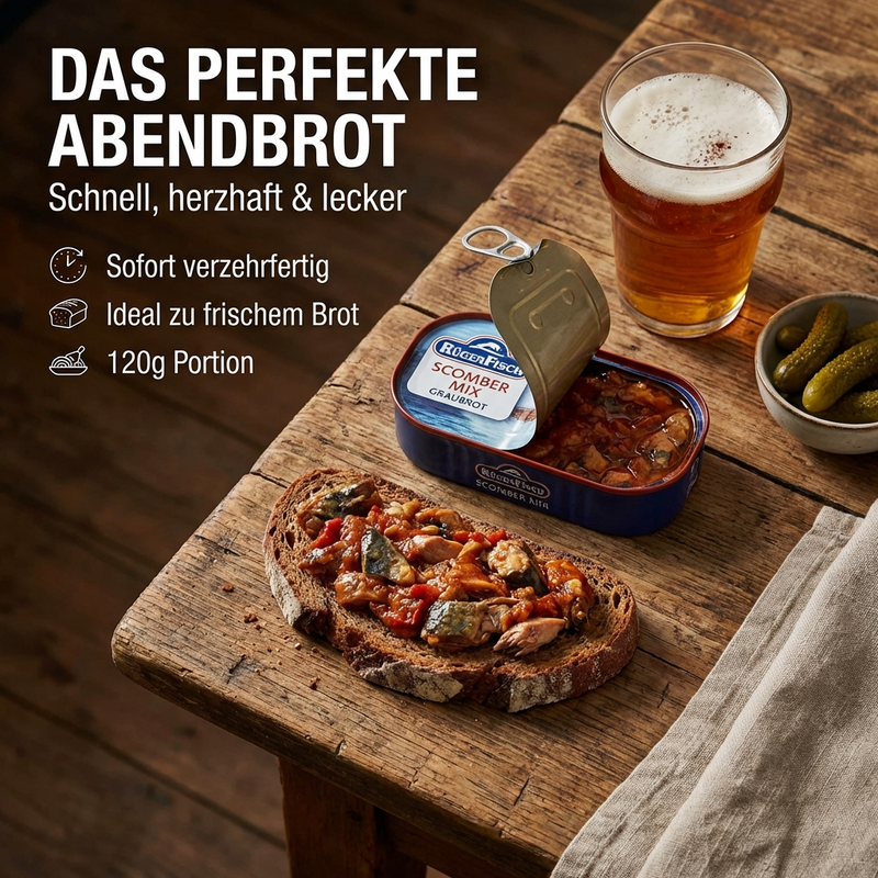 RügenFisch Scomber Mix Classic 120 g – Zerkleinerte Makrelenfilets mit Gemüse und fruchtigem Tomatenmark, proteinreich