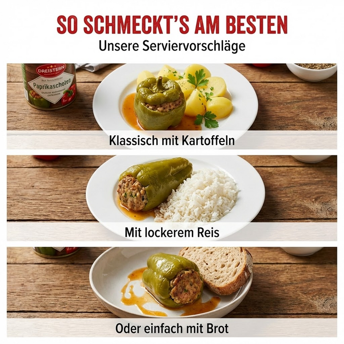 Dreistern 2 Paprikaschoten mit feiner Fleischfüllung 800g - handgefüllt in Sauce