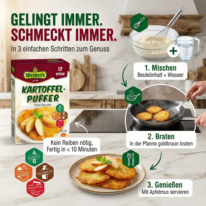 Werner's Kartoffelpuffer 12 Stk. - natürliche Zutaten - anrühen-ziehen lassen-ausbacken 120g