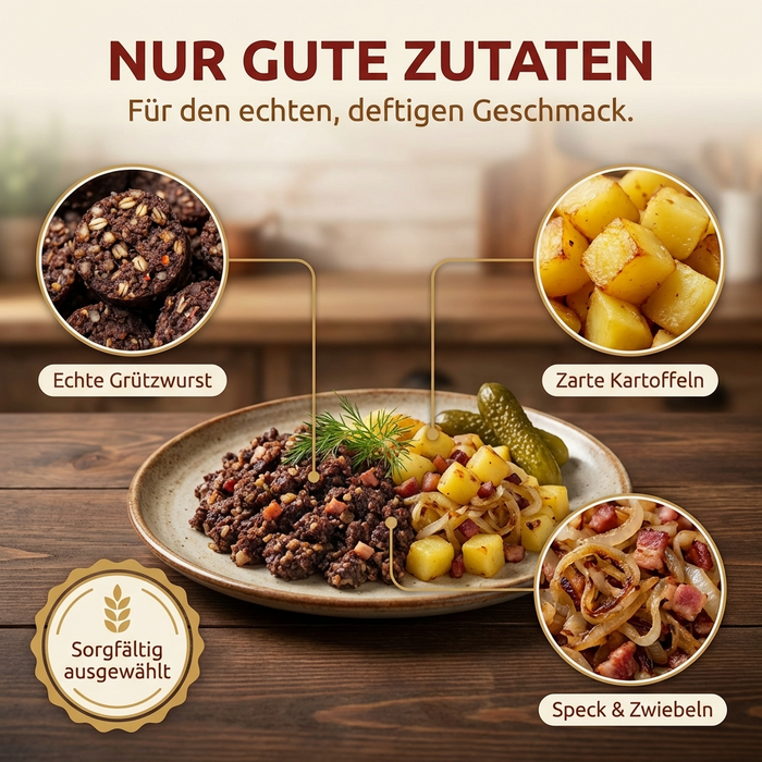 Tote Oma 800g - Grützwurst mit Kartoffeln im Kessel zubereitet - Original DDR Schulküche