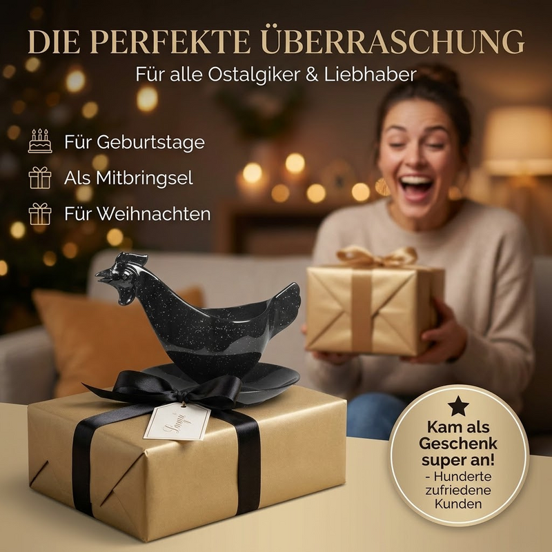 Eierbecher Huhnform schwarz glitzer