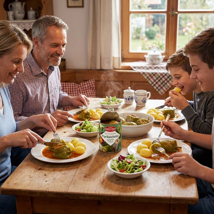 Dreistern 2 Paprikaschoten mit feiner Fleischfüllung 800g - handgefüllt in Sauce
