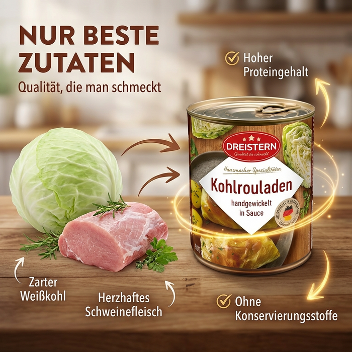 Dreistern 2 Kohlrouladen handgewickelt in Sauce - einfach erwärmen & schmecken lassen - 800g