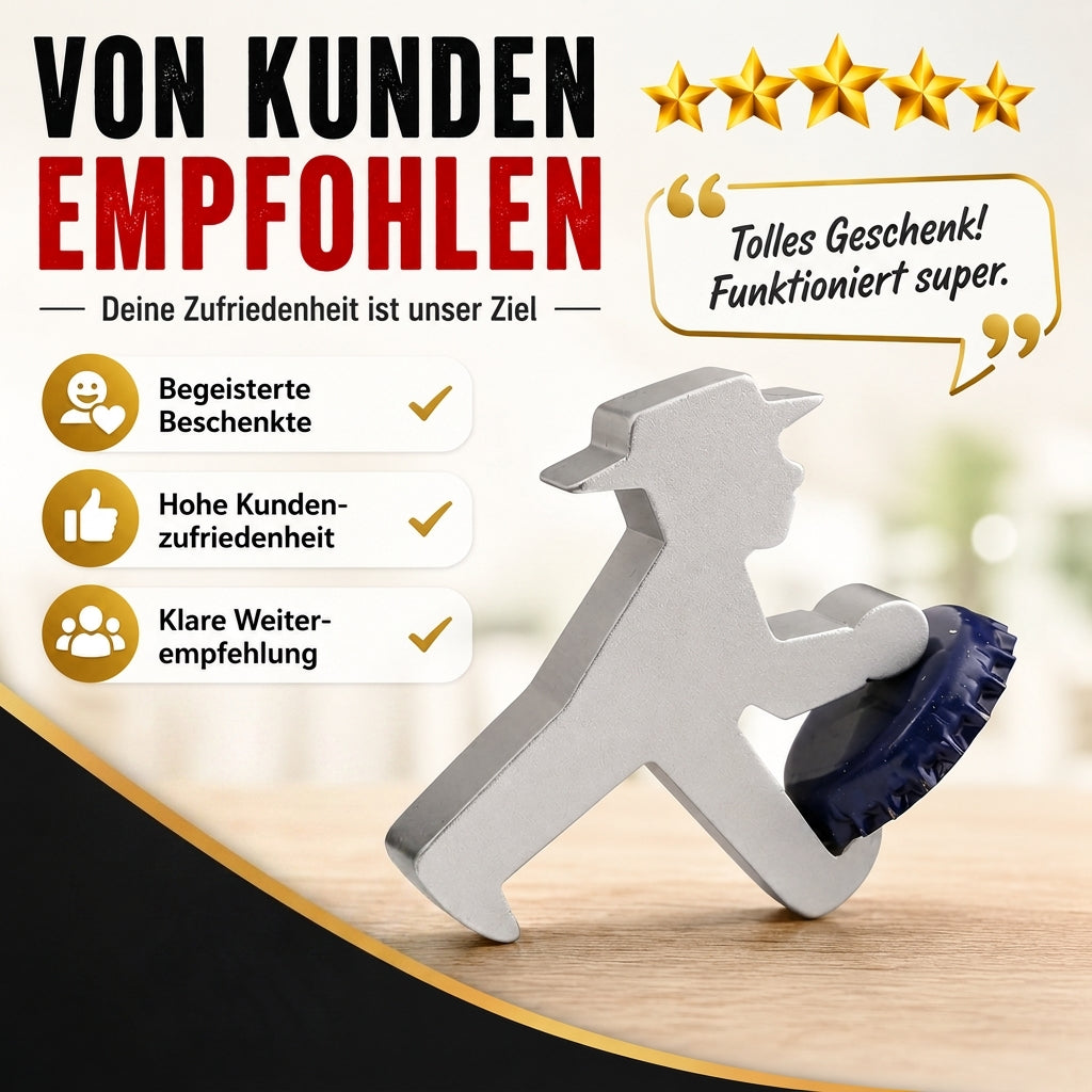 Stylischer Ampelmann-Flaschenöffner aus Alu - leicht & robust - 5,5 x 6 x 1,5 cm groß