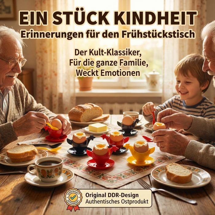 Eierbecher Frühstücks-Set - 6x Becher, 6x Löffel, 1x Geschenkbox