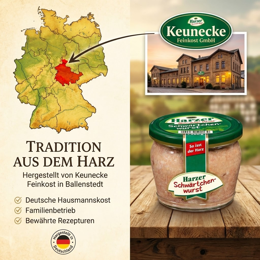 Keunecke Feinkost Harzer Schwärtchenwurst im Glas 200 g – herzhaft gewürzt mit Zwiebeln, Senfkörnern & Kümmel