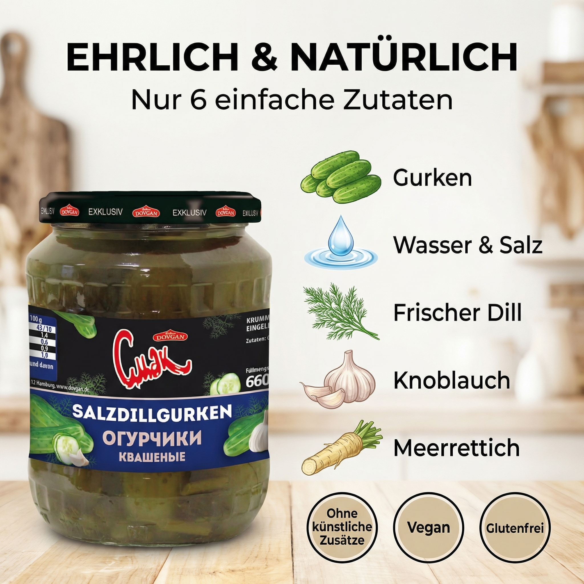 CMAK Salzdillgurken 660 g – Krumme Gurken in Salzlake nach osteuropäischer Art, mit frischem Dillgeschmack; Abtropfgewicht: 370g