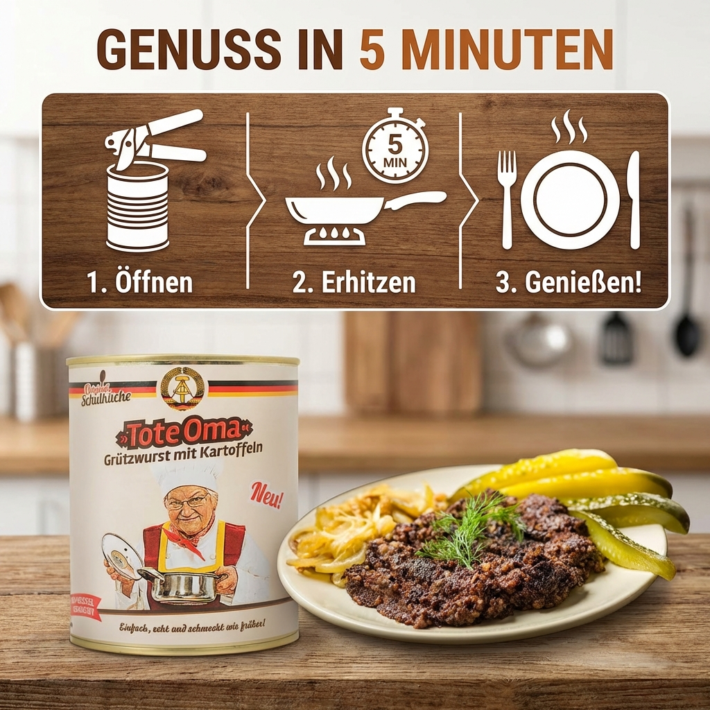 Tote Oma 800g - Grützwurst mit Kartoffeln im Kessel zubereitet - Original DDR Schulküche