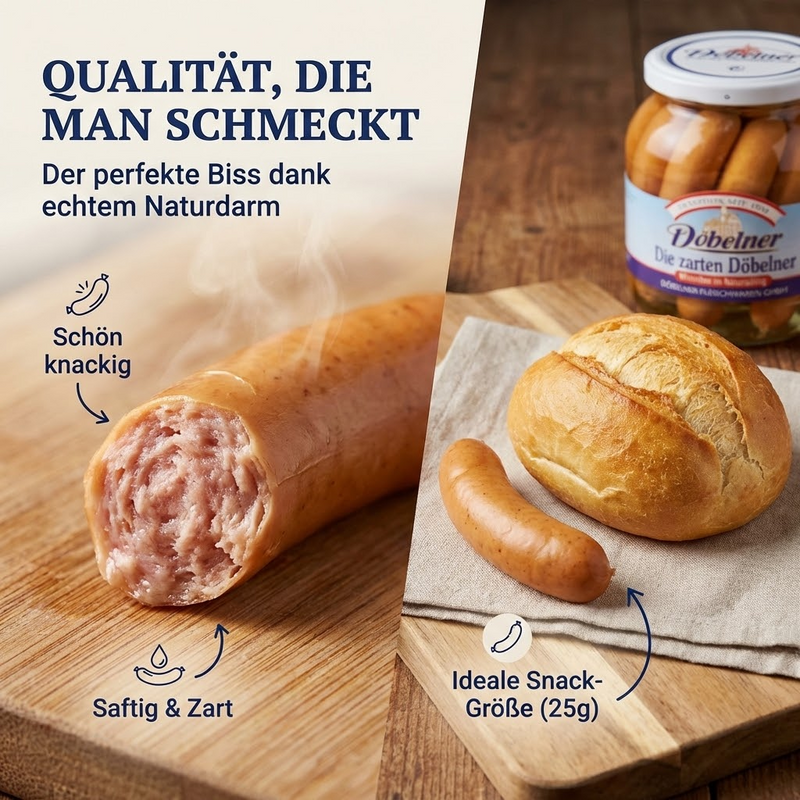 Die zarten Döbelner - 16 knackige Würstchen im Naturdarm à 25g mit Raucharoma