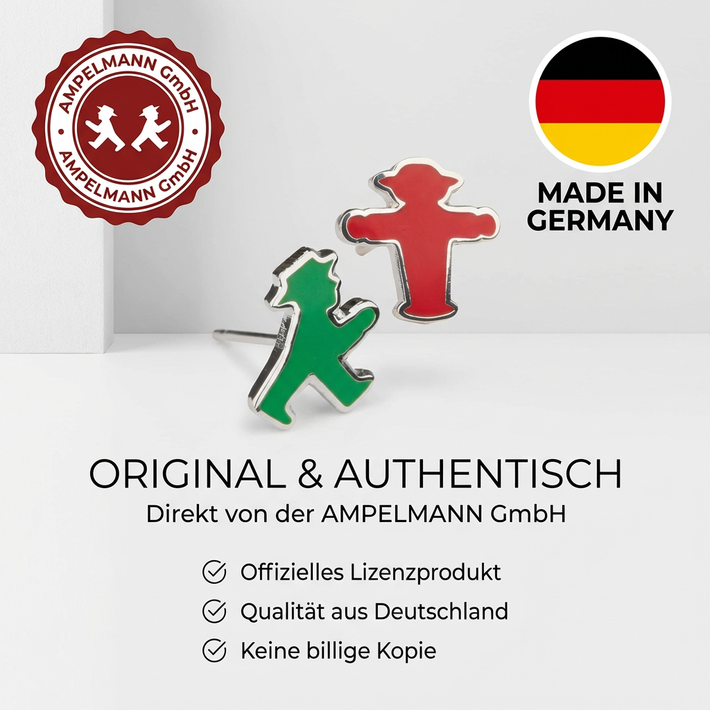 Rot-Grüne Ampelmann-Ohrstecker aus feinster Softemaille und versilbertem Kupfer veredelt, 1 cm Größe in Geschenkbox