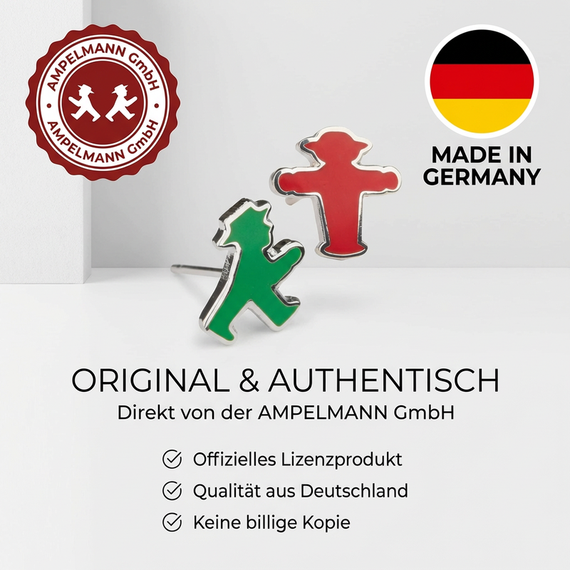 Rot-Grüne Ampelmann-Ohrstecker aus feinster Softemaille und versilbertem Kupfer veredelt, 1 cm Größe in Geschenkbox