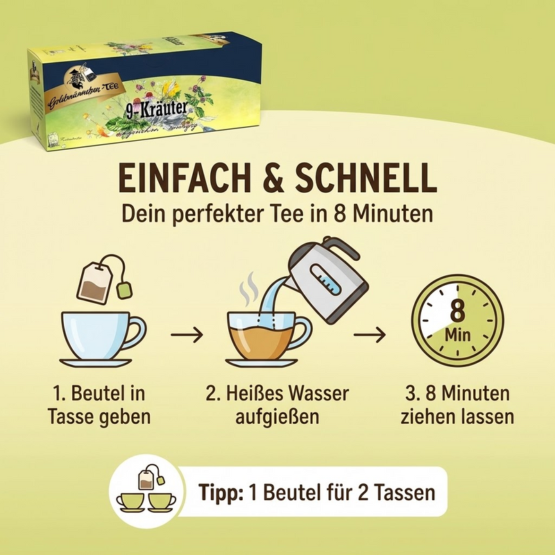 Goldmännchen Tee 9-Kräuter mit Echinacea – Kräutertee, 20 Teebeutel - angenehm würzig