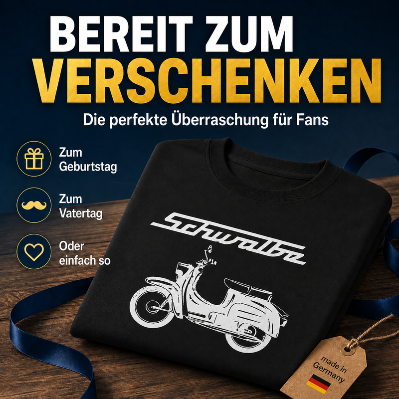 T-Shirt schwarz mit weißem Schwalbe-Logo & -Schriftzug - Unisex klassischer Schnitt - 100% Baumwolle