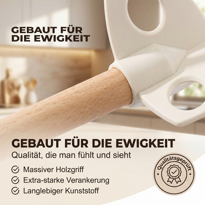 Quirl mit 3 gelochten Flügeln - 26cm lang mit Holzstiel - vielseitige Küchenhilfe