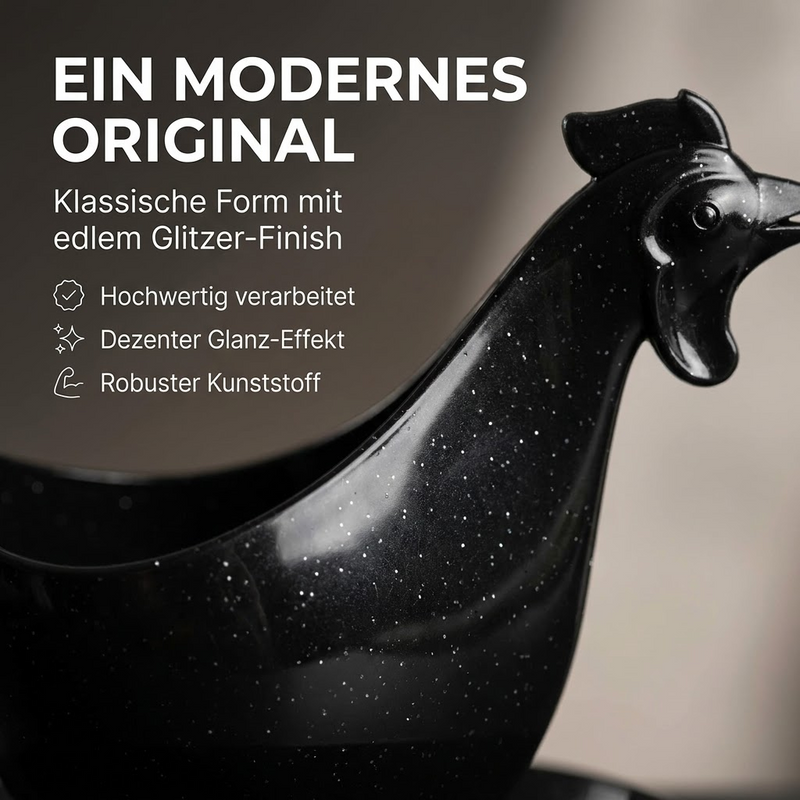 Eierbecher Huhnform schwarz glitzer