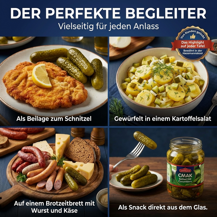 CMAK Salzdillgurken 660 g – Krumme Gurken in Salzlake nach osteuropäischer Art, mit frischem Dillgeschmack; Abtropfgewicht: 370g