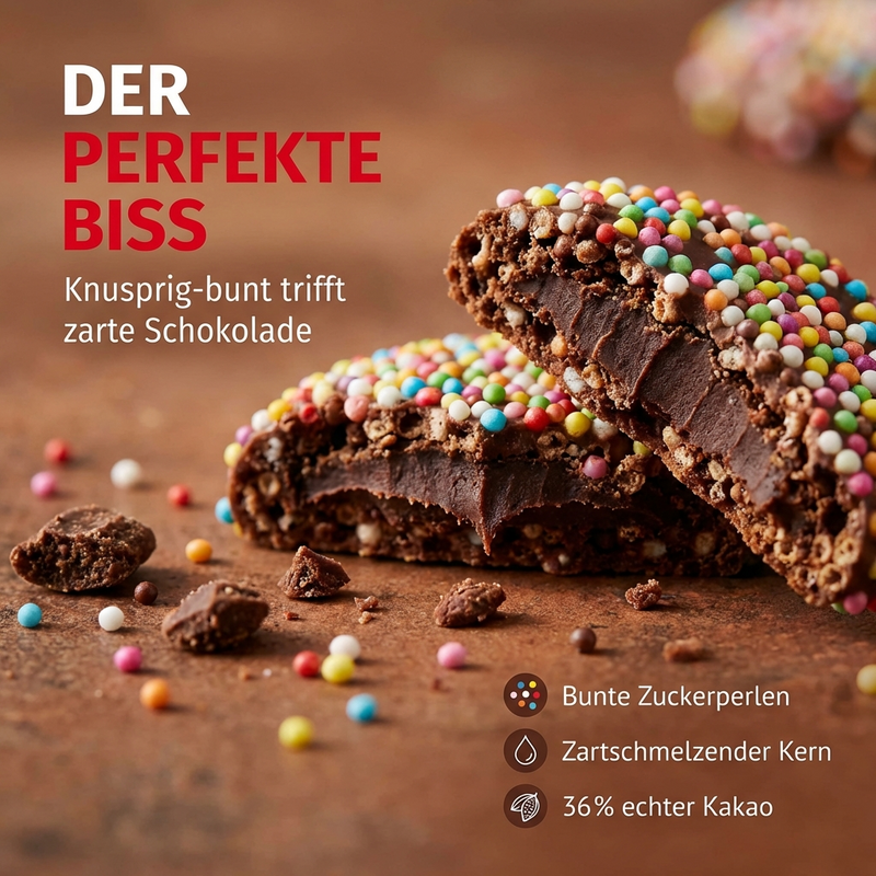 Zetti Schokoladenplätzchen mit Nonpareilles, knackige Schoko-Plätzchen, 150g – min. 36% Kakao