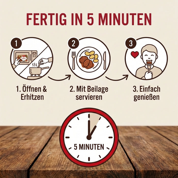 Dreistern Hackbraten 900g – 6 Stück in würziger Zwiebelsauce – Herzhaftes Fertiggericht in Mikrowellenschale, lange haltbar & schnell serviert in Hausmacher Qualität