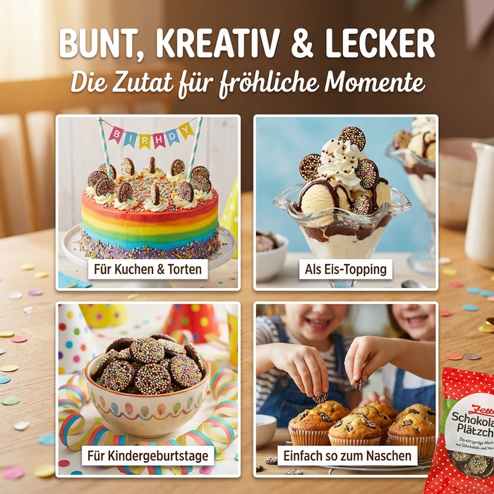 Zetti Schokoladenplätzchen mit Nonpareilles, knackige Schoko-Plätzchen, 150g – min. 36% Kakao